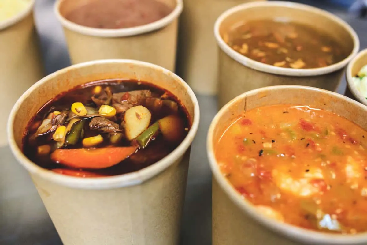 Cups of soup packed to go